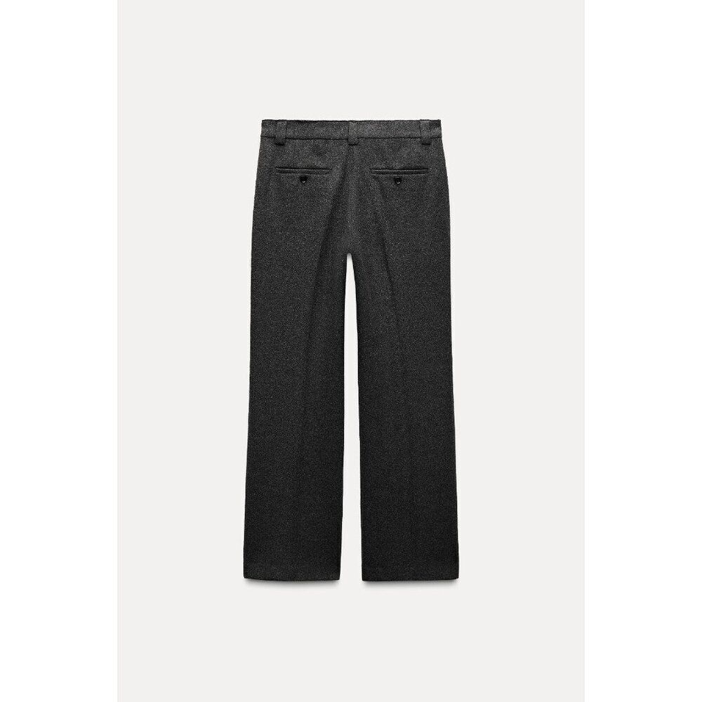 Zara Womens Dress Pants M Gray Wool Blend Straight Leg Trousers 3736/259 NWT - Picture 4 of 16